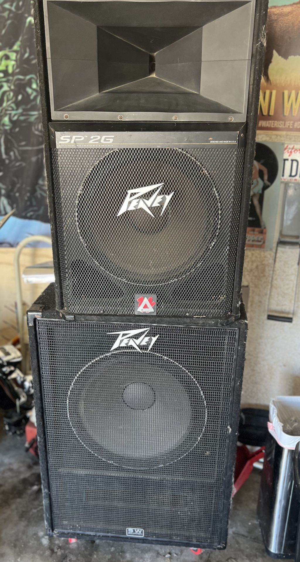 2 Peavey BW Equipped 18 and 2 Peavey SP 2G 15