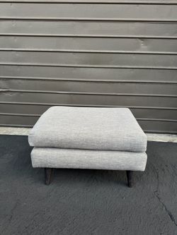 Gray Fabric Mid-Century Modern Ottoman