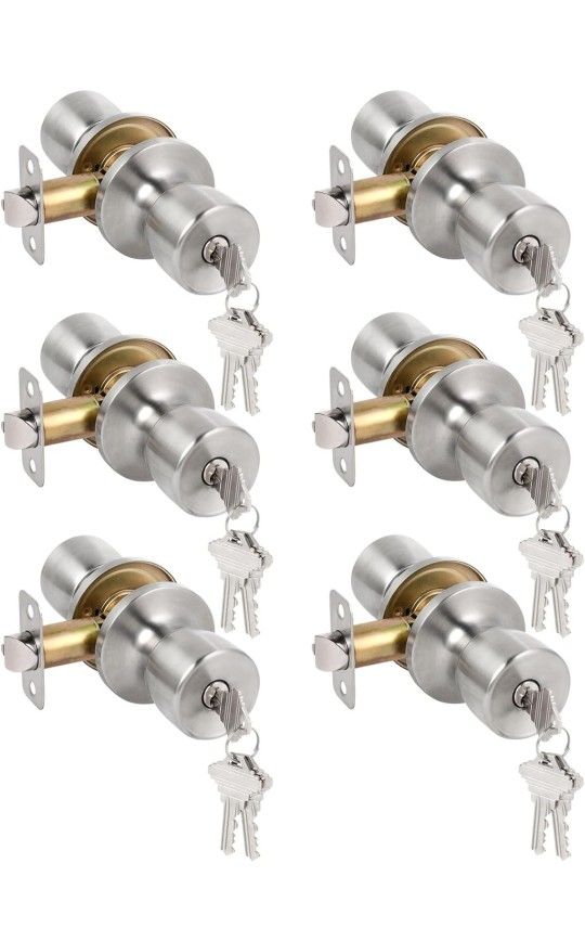 HOSOM 6 Pack Door Knobs with Lock and Key, Keyed Entry Door Knob, Exterior and Interior Door Lock for Front Door Commercial and Residential Area, Stai