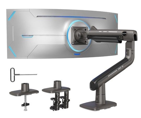 HUANUO Heavy Duty Monitor Arm for Ultrawide Screens up to 49", Holds 40 lbs,Aluminum Ultrawide Screen Desk Mount,Fully Adjustable Single Monitor Mount