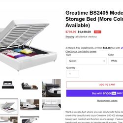 Close out Sale-White Vinyl Queen/King Storage Bed