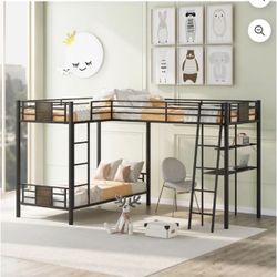 Triple Bunk Bed With Desk Barely Used With All Pieces In Mint Condition Come With Or Without 3 Twin Mattresses That Have Been In Mistress Protectors  