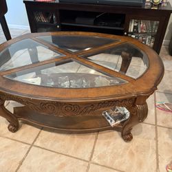 Glass Top Coffee Table, With Two Side Tables