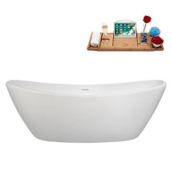 Streamline 75"x35" Acrylic Freestanding Soaking Bathtub Glossy White