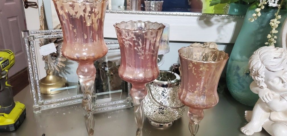 3 Pink Candle Holders
