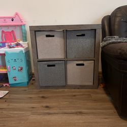 Gray Wood Storage Container (Cloth Drawers)