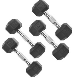 CAP Rubber Coated Dumbbell Weights, Free Weights for Home Gym Strength Training 10 & 15 lbs pairs