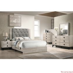 Modern Queen Size Creme Colored Complete Bedroom Set. Mattress Sold Separately 