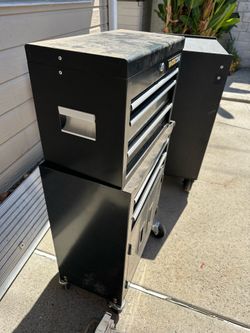 Husky 5-Drawer Rolling Tool Cabinet (8,586 cu. in.) and 2. WorkZone Rolling Tool Chest & Cabinet Combo