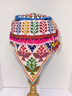 Vintage Afghan Beaded Hat