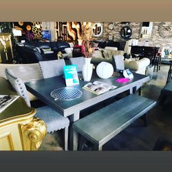 Grey Dining table - 4 chairs and bench included