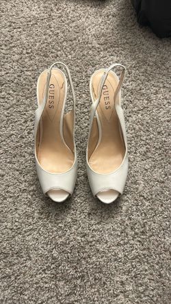 White Guess Peeptoe Heels