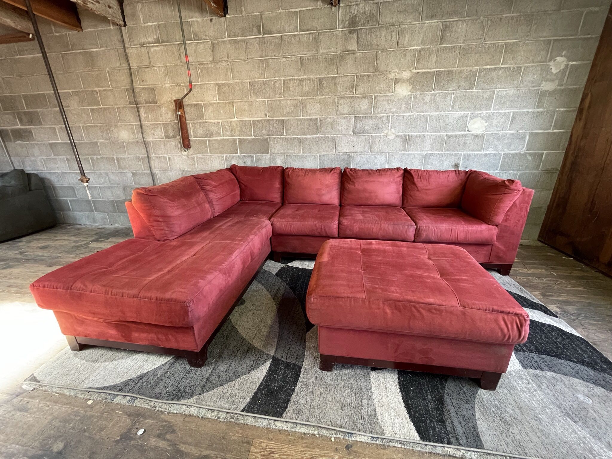Red Sectional Couch W Ottoman “WE DELIVER”