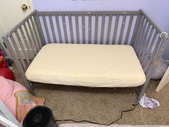 Grey painted crib & bedding
