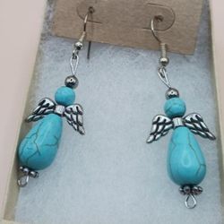 Vintage Angel Earrings, Faux Turquoise