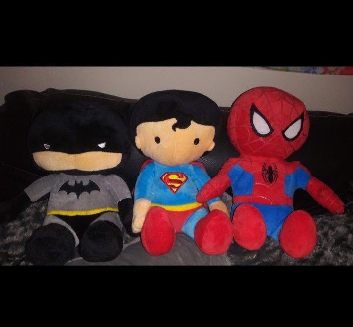 Batman Superman and Spider-Man stuffed animals new