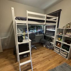 Two White loft Beds With Built In Desks! Great Condition