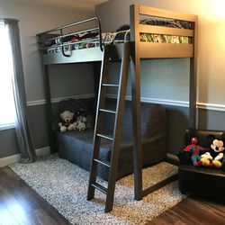 Pottery Barn Teen Waverly Loft Bed plus Ikea Futon