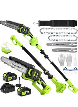 New 4-in-1 cordless pole saw & mini chainsaw with two batteries