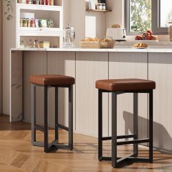 Counter Height Bar Stools 24”  Set of 2 PU Leather Brown