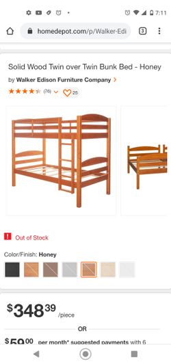 Brand NEW IN THE BOX Solid Wood Twin over Twin Bunk Bed - Honey by Walker Edison Furniture Company