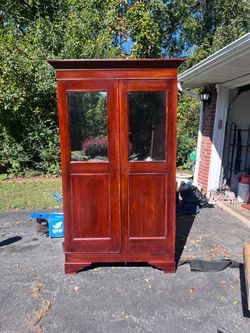 Antique Wood Armoire with Mirror Panels