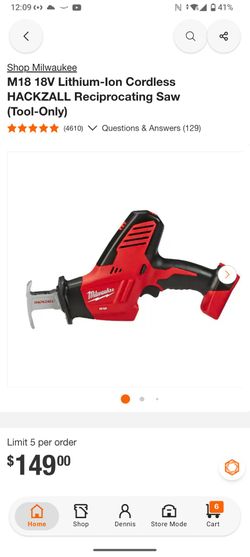 Milwaukee M18 HACKZALL 1-Handed Recip *tool only*