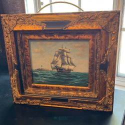  Vintage Nautical Painting Of Ship On Ocean