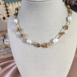 Stainless Steel Freshwater Pearls Knot Necklace