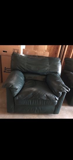 Hunter green leather chair and Ottoman