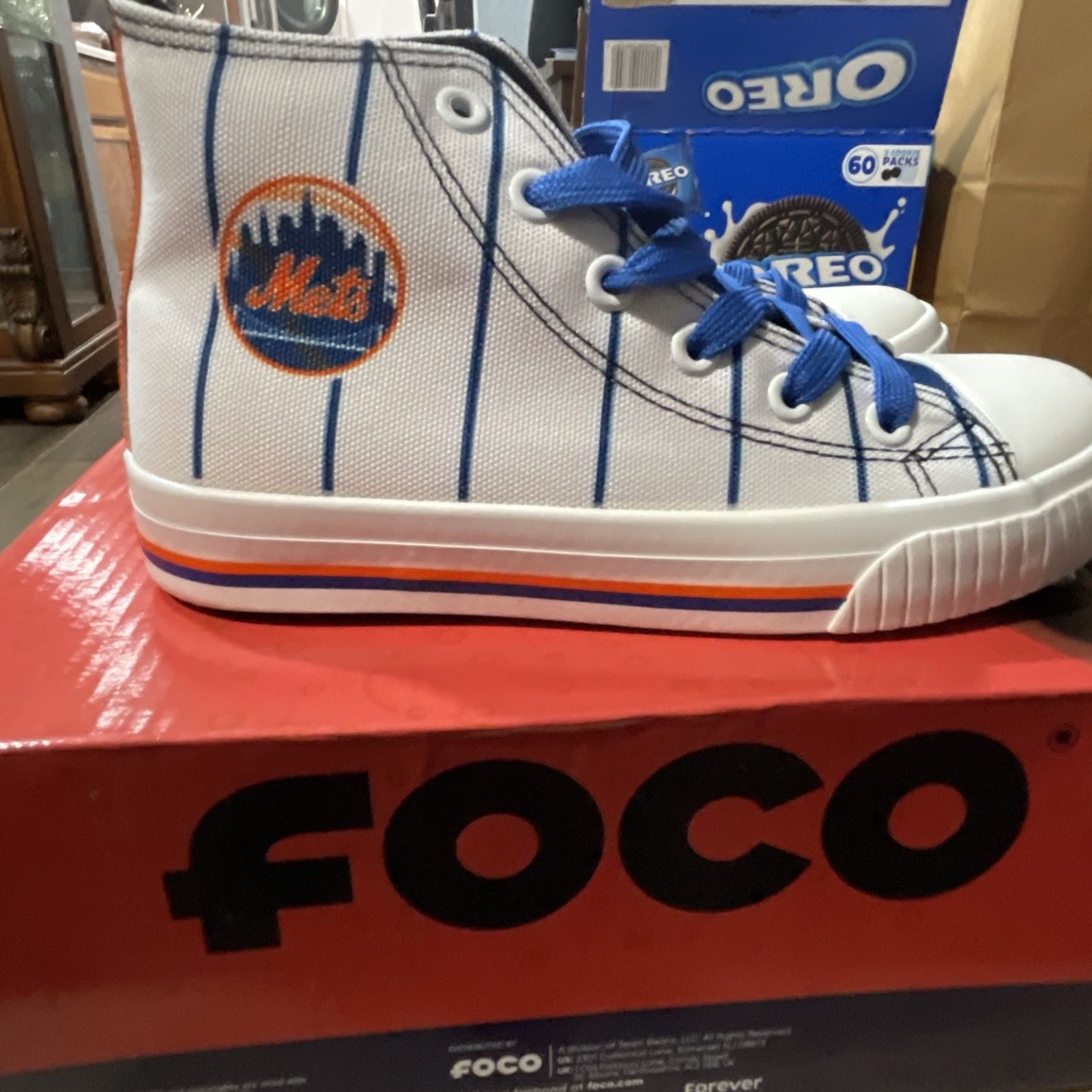 NY Mets Sneakers Limited Edition The7Line Canvas Racing Stripe FOCO NWT Youth Size 2-3