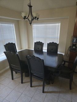 Dark Wood Dining Table with 6 Chairs