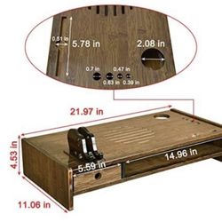 Sundale Bamboo Monitor Stand Riser, Computer Laptop Shelf Desktop Organizer with Drawers & Cellphone Shelf for Home and Office Use, Walnut