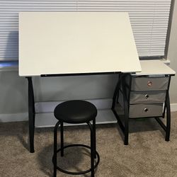 Art Table, Paint And Brushes 
