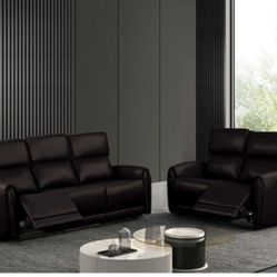Brand New Black Leather Power Reclining Sofa & Loveseat 