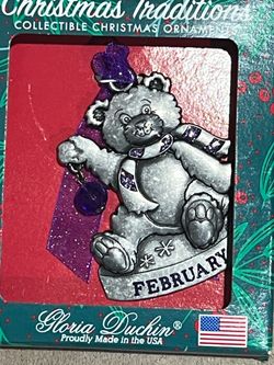 Gloria Duchin Ornament October Bear Birthstone Pewter Stone February