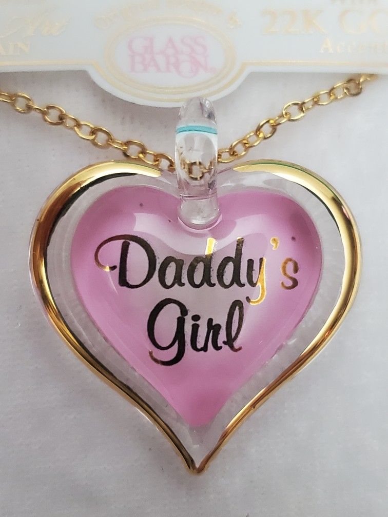 Glass Baron Daddy's Girl Pink Glass Heart Necklace 