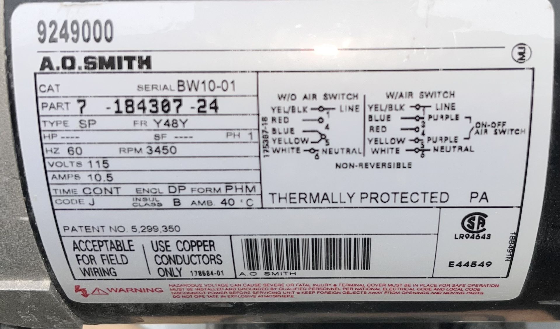 ao smith 7-184307-24 Jacuzzi Motor