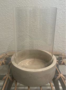 Large Candle Sconce Holder - Cement Base With Glass Shade