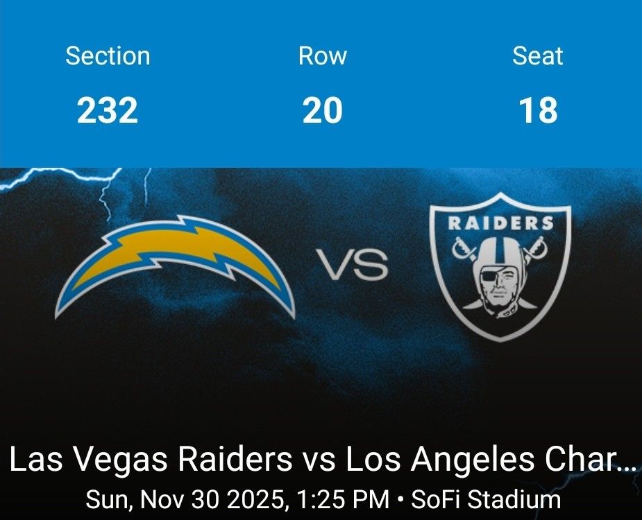 Chargers Vs.Raiders Tickets