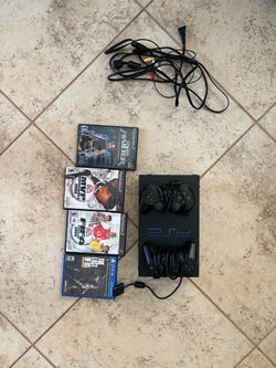Sony PlayStation 2 PS2 Console + 2 Controllers + Games – Tomb Raider, MVP Baseball
