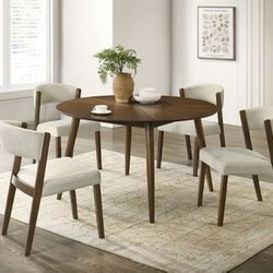 Mid Century Modern Round Wood Dining Table Set 5pc, Round Wood Dining Table, New Dining Set Round Table Set 