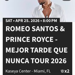 Concert Tickets Romeo santos Y Prince Royce First Row Section 112 