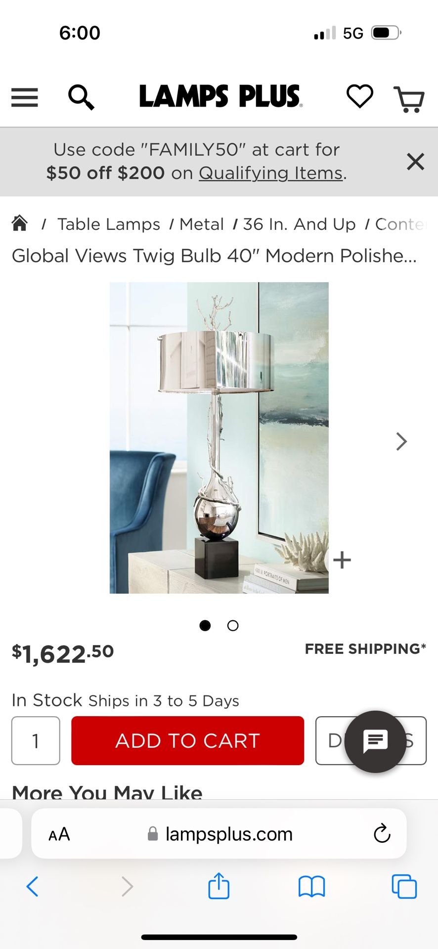 Global Views Twig Modern Nickel Lamp