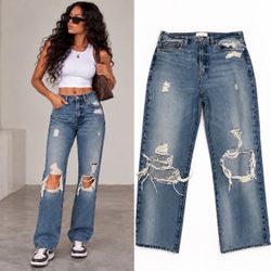 FRAME Le Jane Sunkissed Jeans Women’s 28 High Rise Straight Distressed Denim