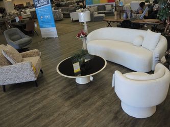 Curved Boucle Sofa - White | Couch | Living Room Couch