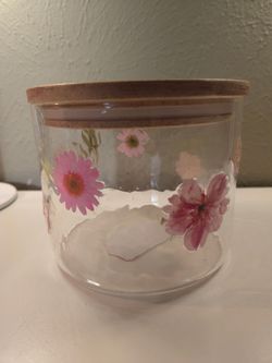 Glass Pressed Flower Canister with Lid NWT