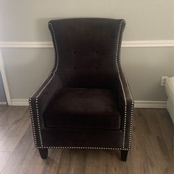 Expresso Color Velvet  Mail Head Studded Accent Chair 