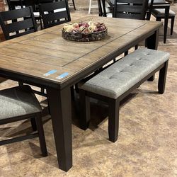 Bardstown Charcoal/Brown Counter Height Table, Bench And 4 Chair $20 Down Payment and delivery available 