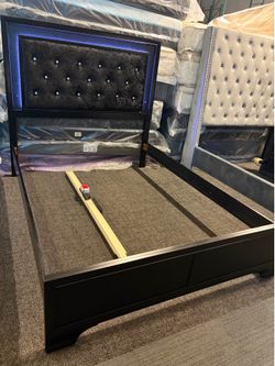 QUEEN BED BLACK LED